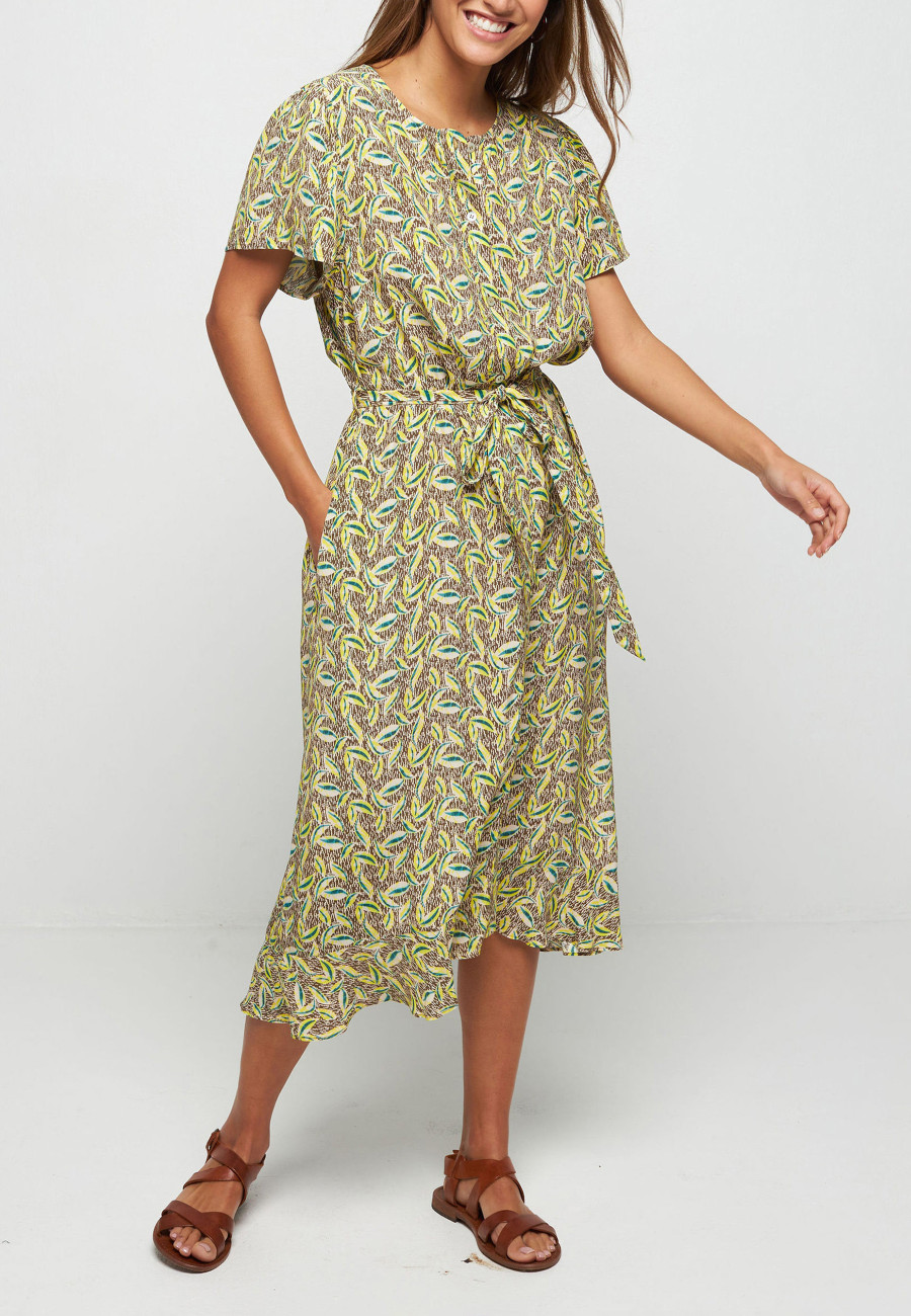 Vestido longo com trama e urdume em viscose - Sefiane