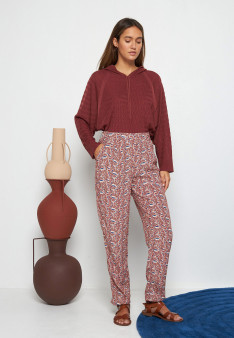 Pantalon à motifs en chaine et trame viscose - Septime 7722 blush - 51 Bordeaux