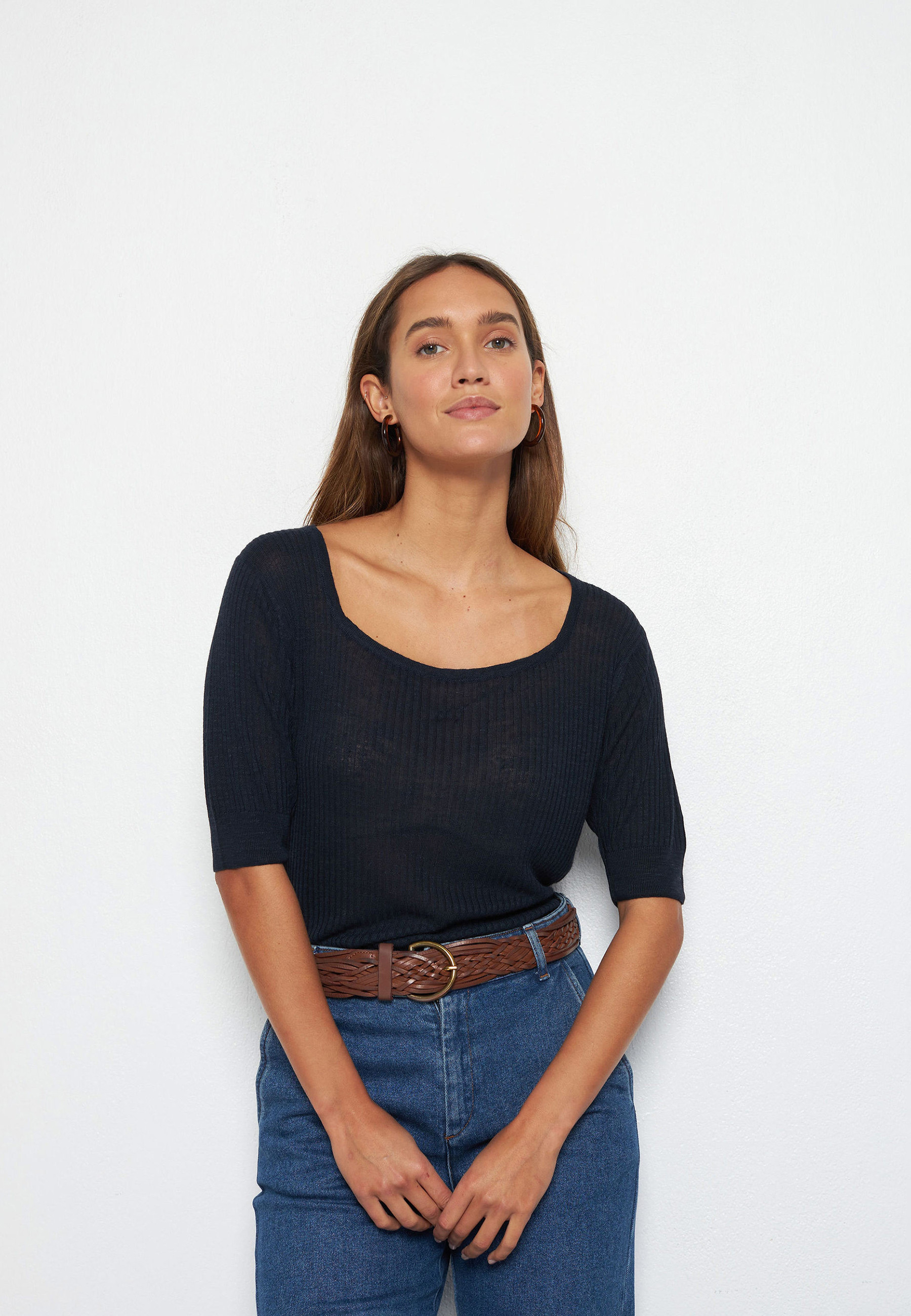 Flamed linen ribbed T-shirt - Tahissa
