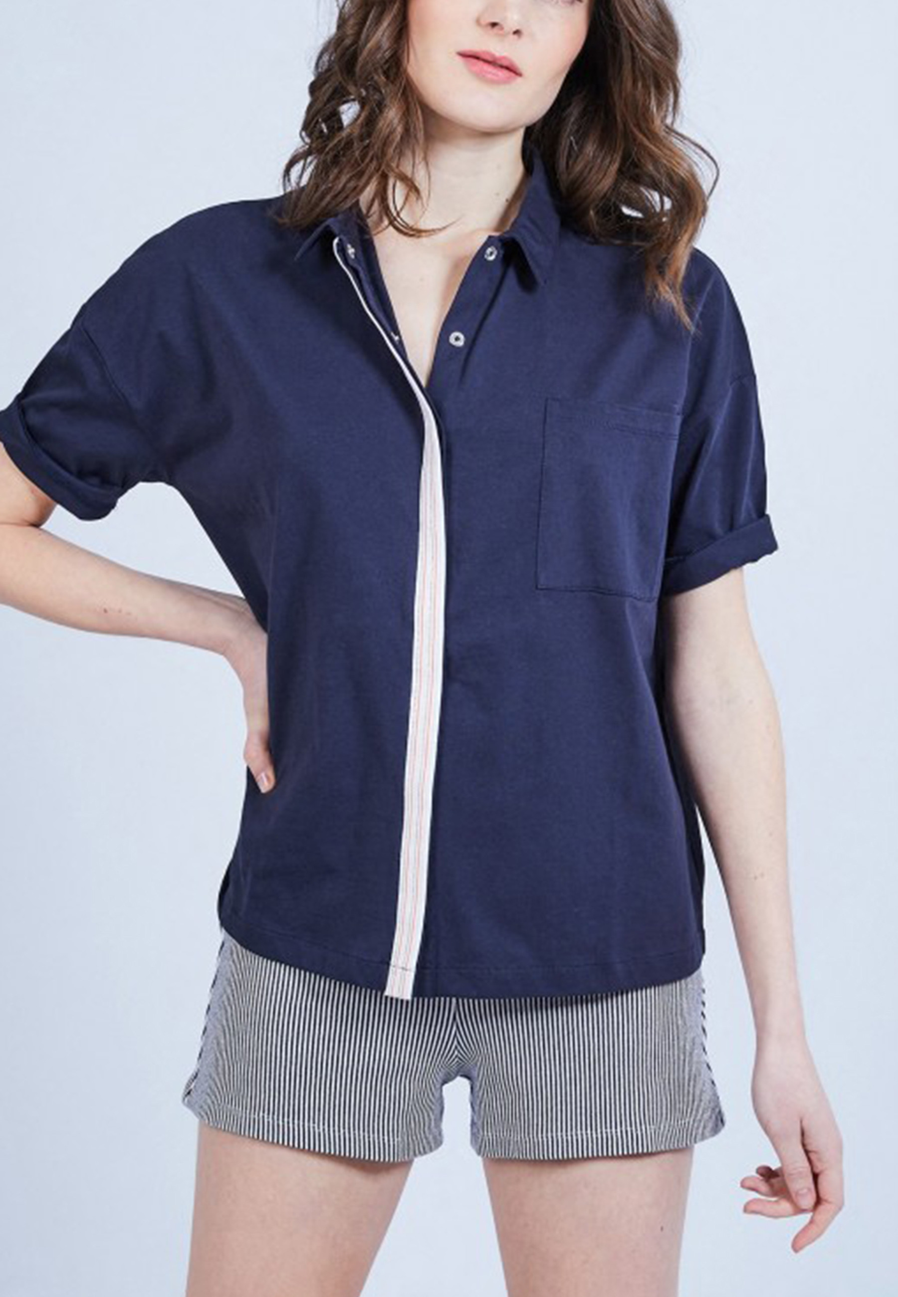 Chemise ample en coton - Myosotis 6440 marine - 05 bleu marine