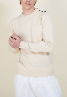 Pull col rond en coton - Bonze 6843 azur - 06 Bleu moyen