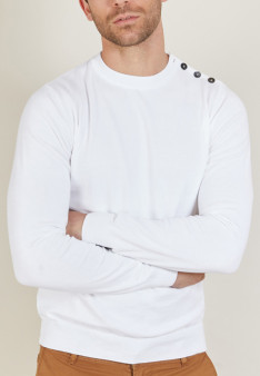 Pull col rond en coton - Bonze 6843 azur - 06 Bleu moyen