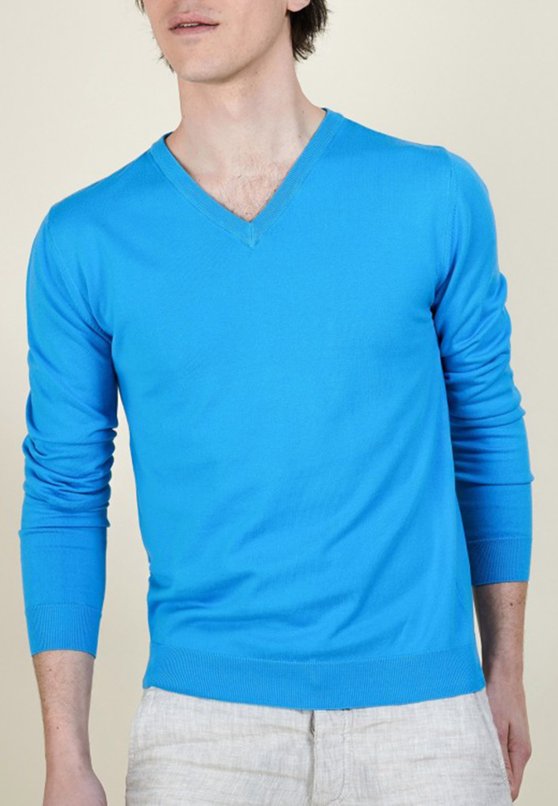 BOUDA PULL COL V EN COTON NATUREL