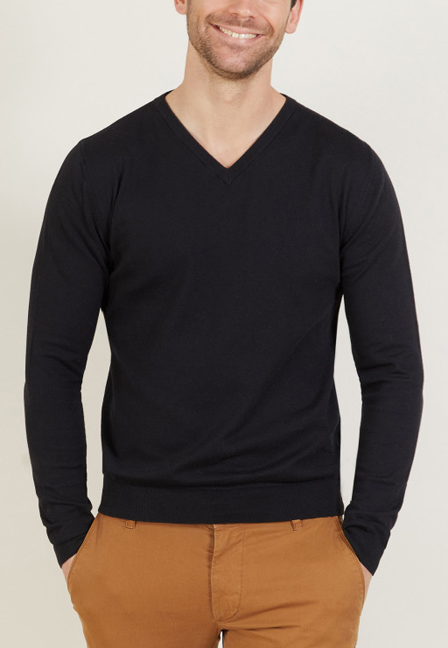 Pull col V en coton - Bouda 6810 noir - 01 Noir