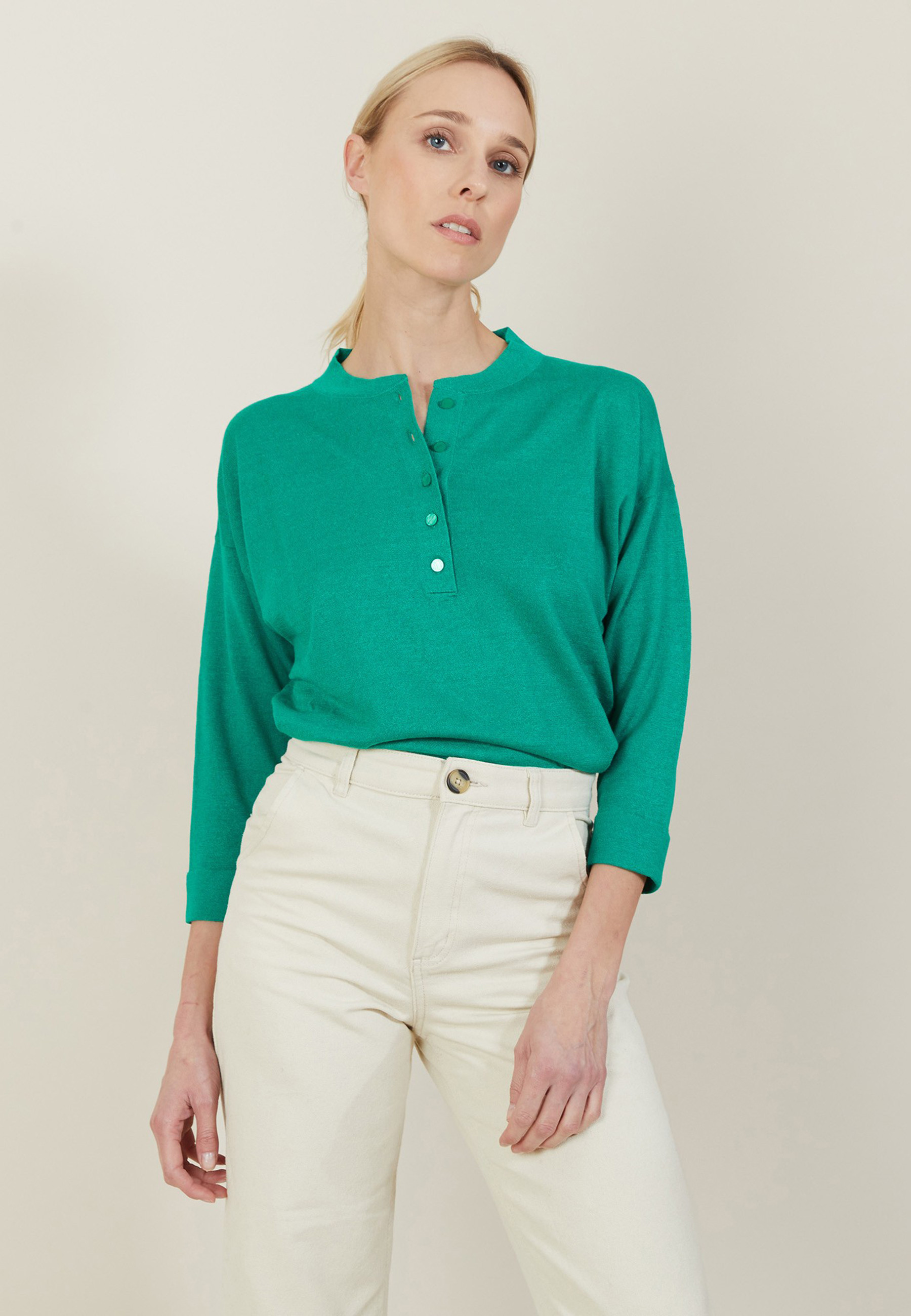 Pull col boutonné en lin cachemire - Naza 7250