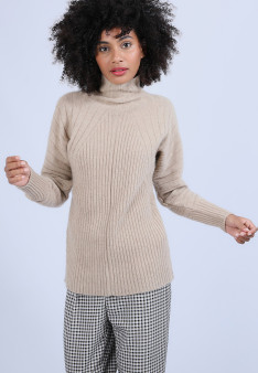 Pull col montant en laine & alpaga - Syllia 6620 greige - 13 Beige moyen