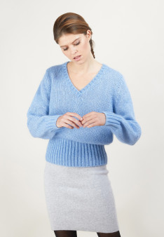 Pull col V en mohair - Gracy 7045 air - 04 Bleu clair