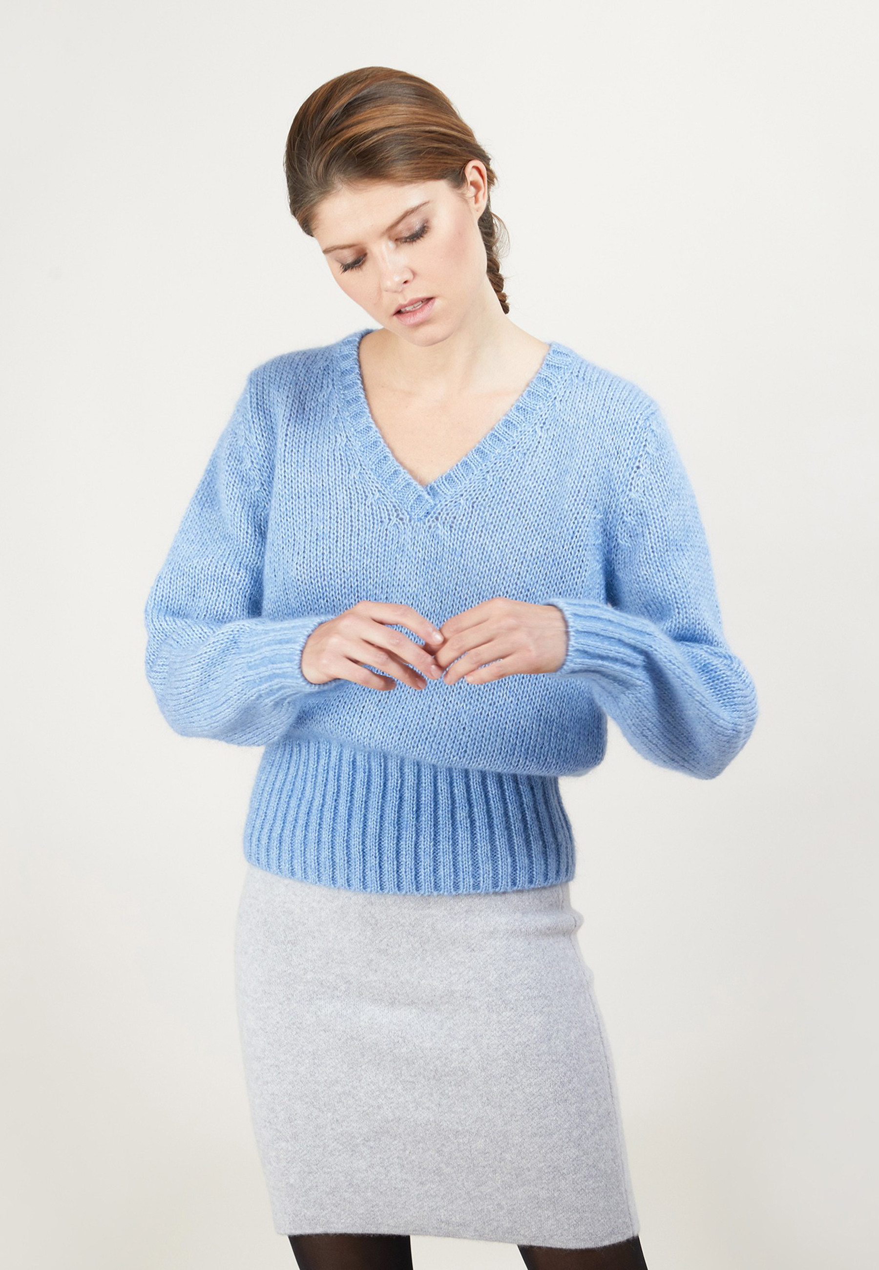 Pull col V en mohair - Gracy 7045 air - 04 Bleu clair
