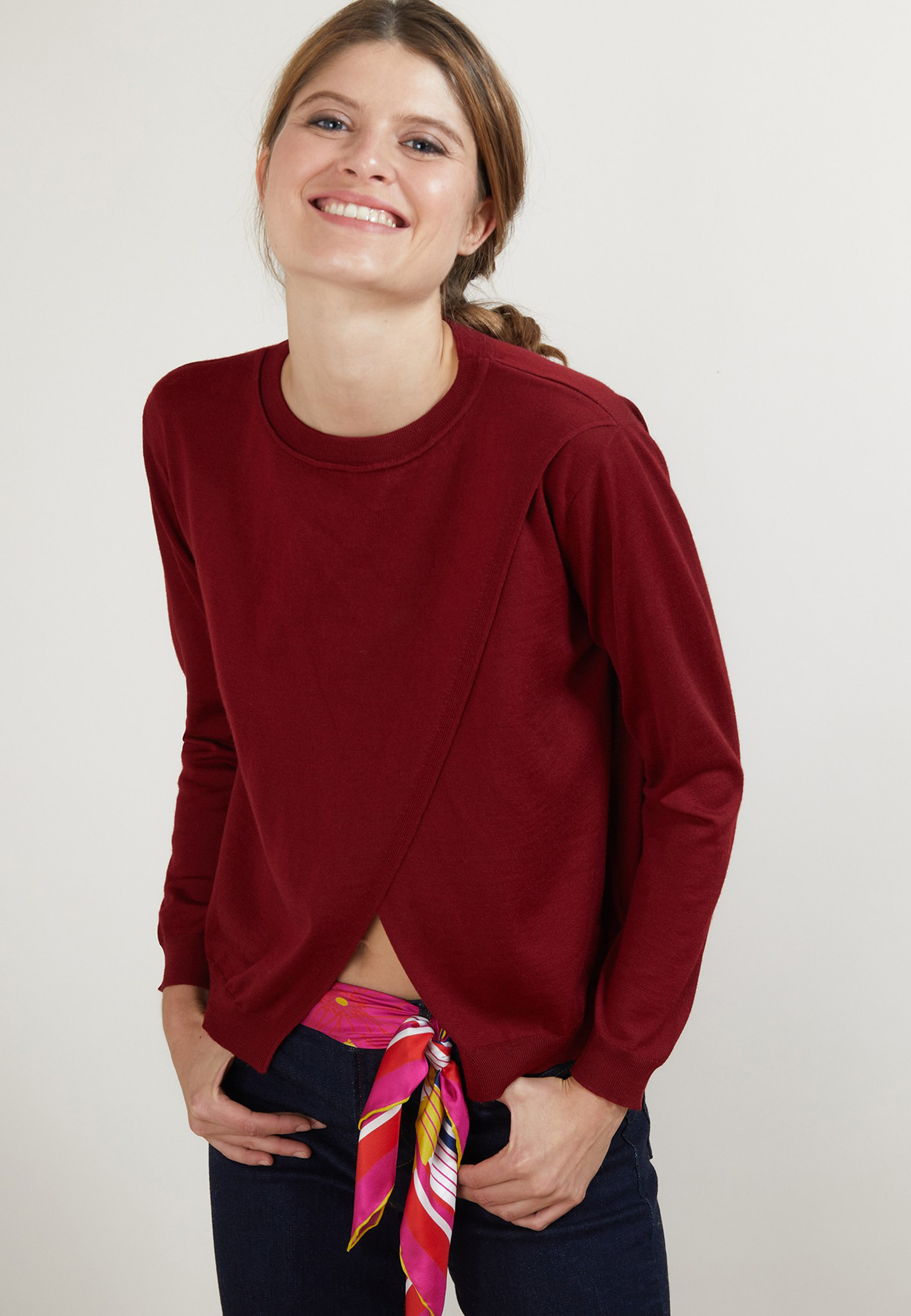 Pull croisé en laine - Fredi 7082 grenat - 51 Bordeaux