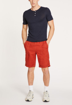 T-shirt col boutonné en lin - Leonce 6484 - 46 Marron clair