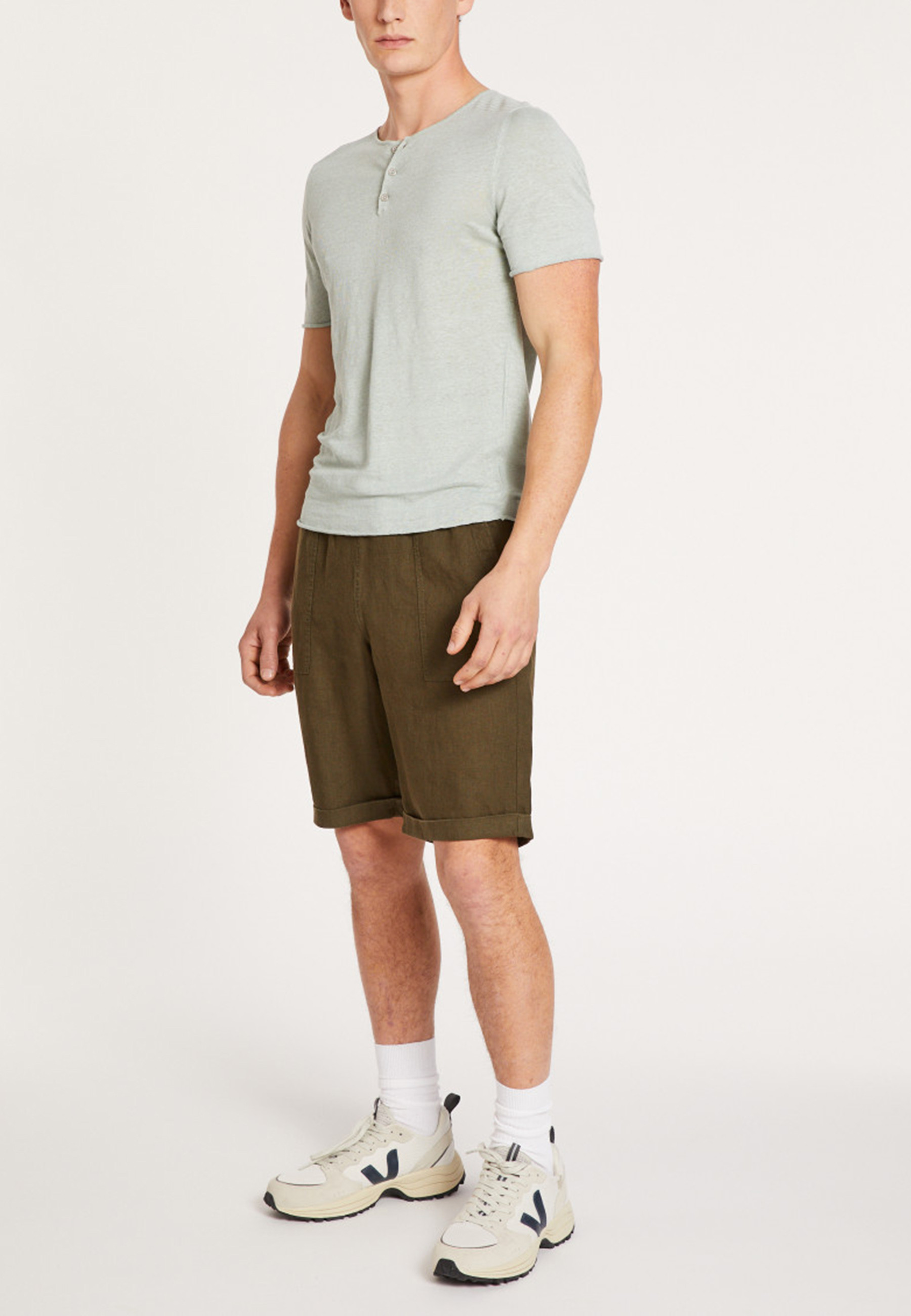 T-shirt col boutonné en lin - Leonce 6484 - 46 Marron clair