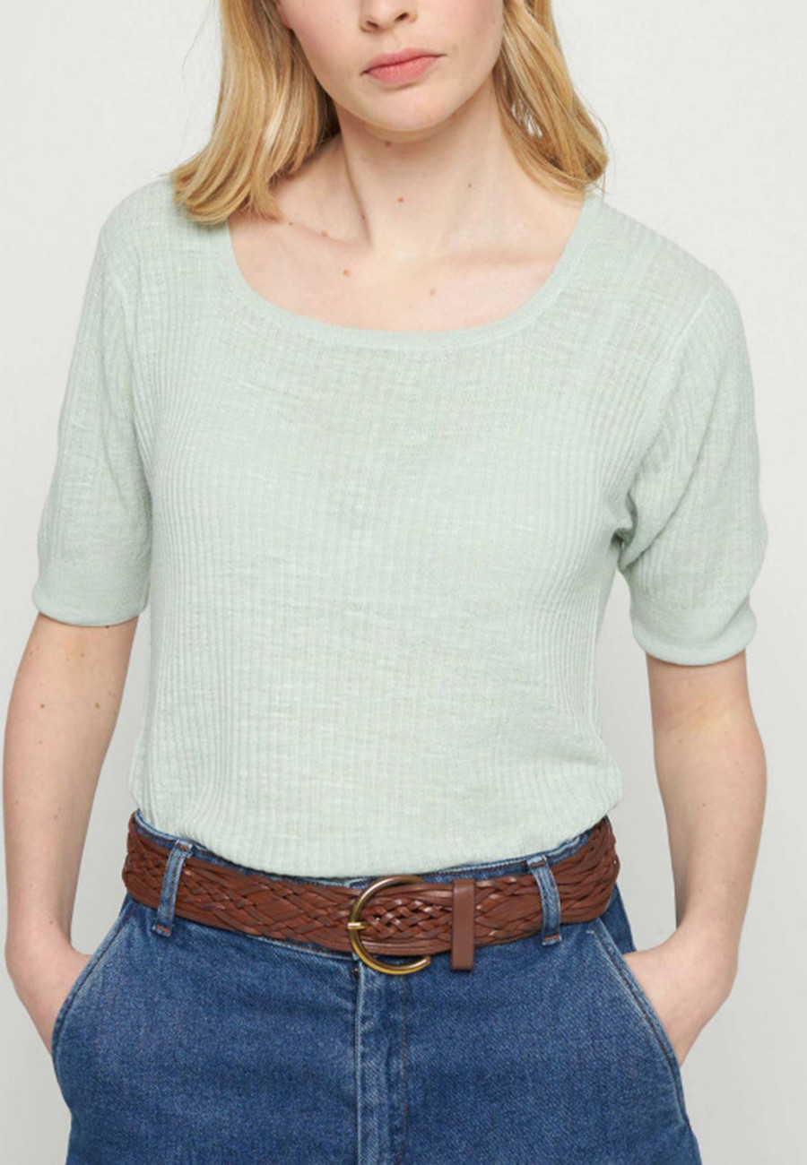 Camiseta de malha canelada em linho slub - Tahissa