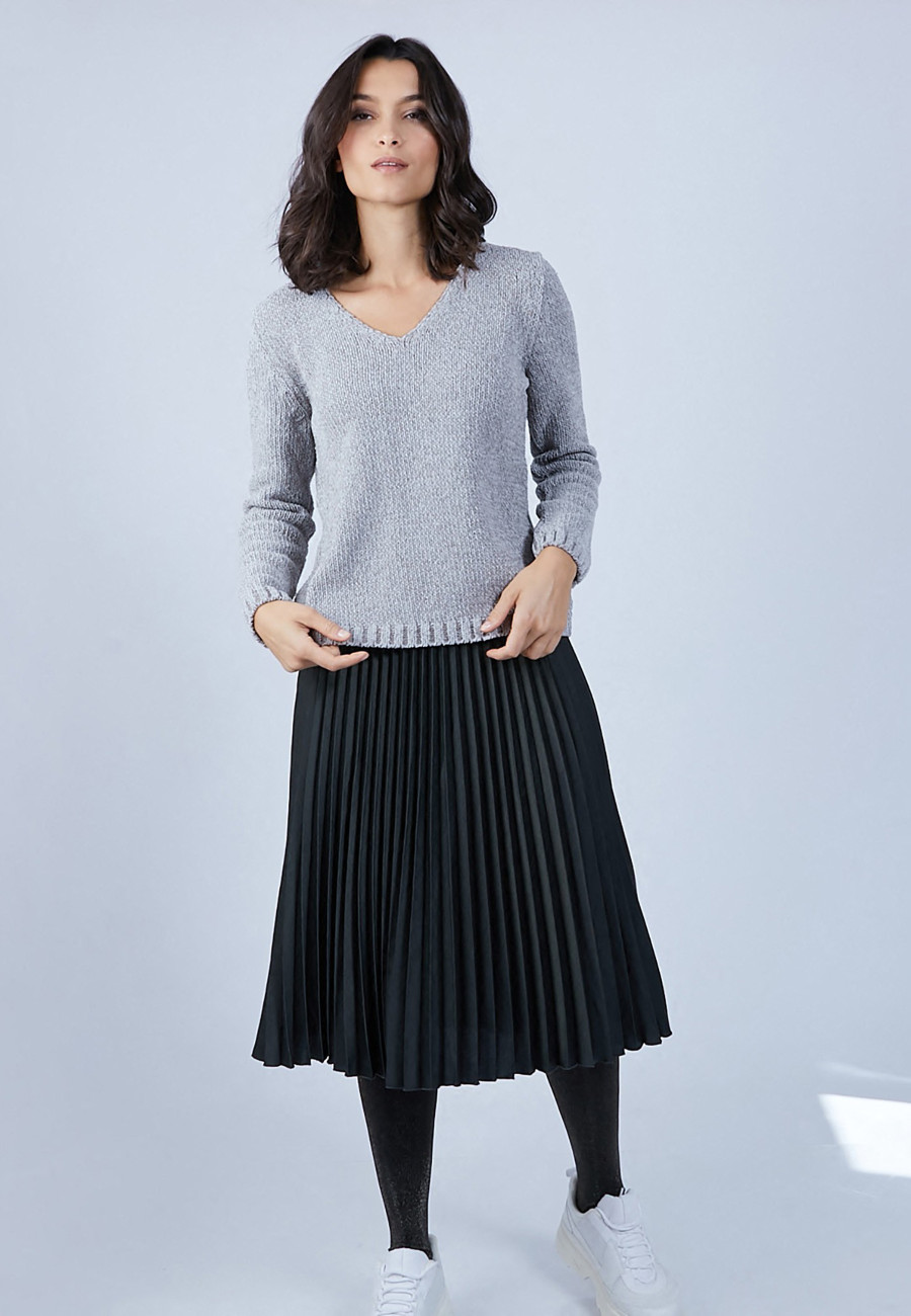 V-neck jumper in silk and wool velour - Bobbye