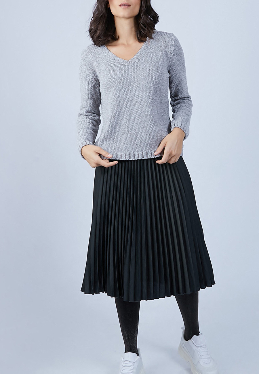 V-neck jumper in silk and wool velour - Bobbye