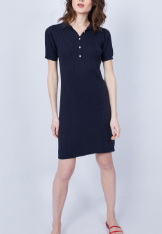 Robe col polo en coton - Jacee 6410 noir - 01 Noir