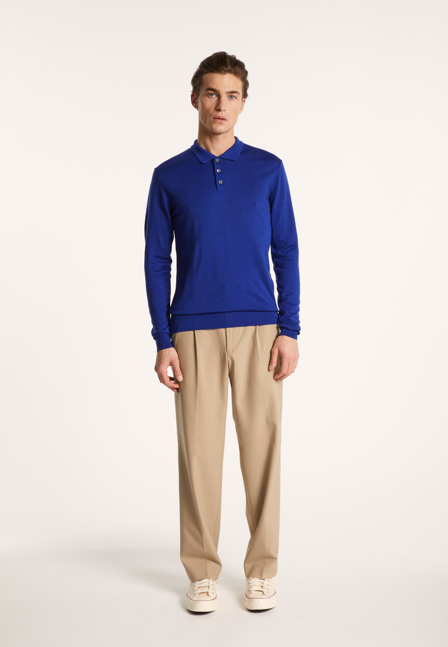 Pull col polo en 100% laine mérinos - Beni 6843 azur - 06 Bleu moyen