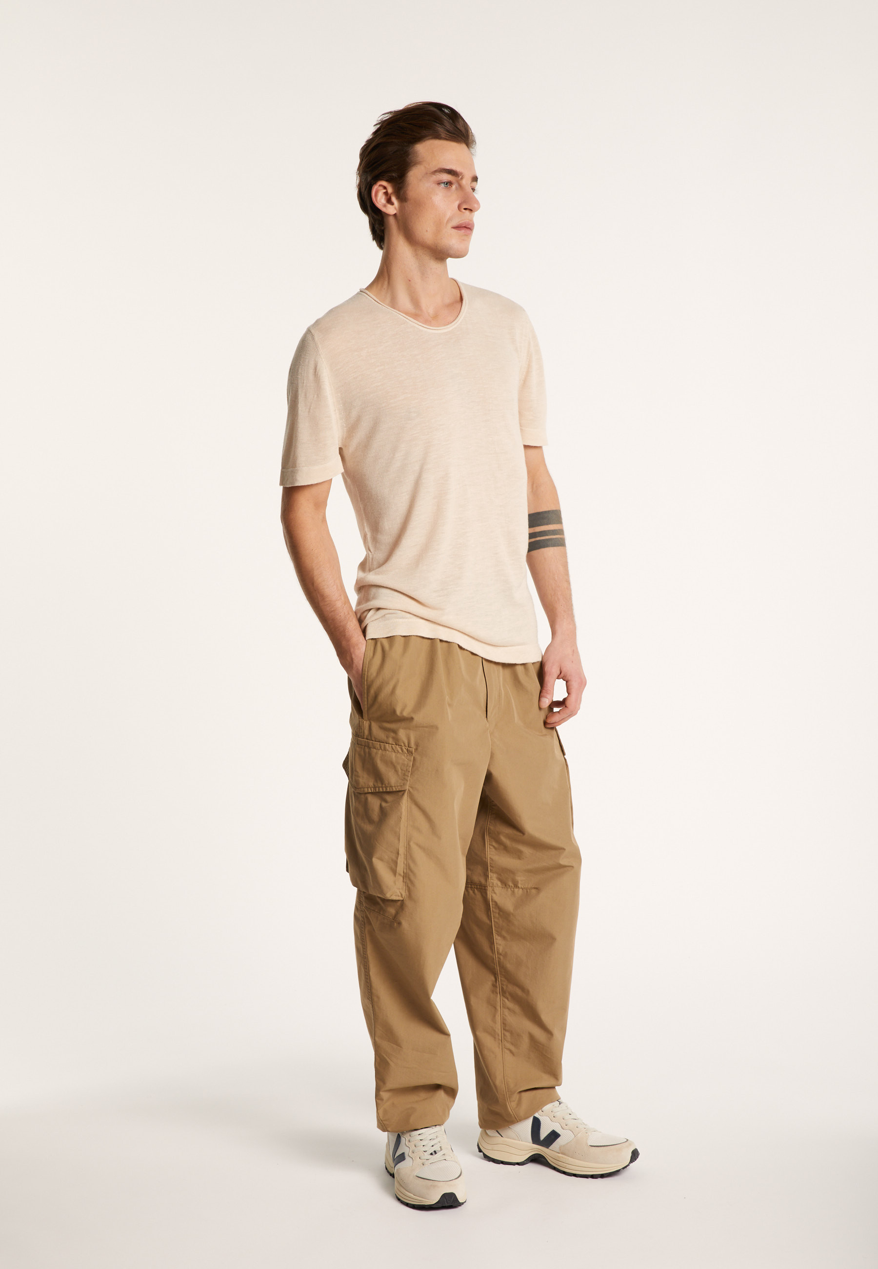 T-shirt col rond en lin flammé - Boséa 6851 maquis - 83 Kaki