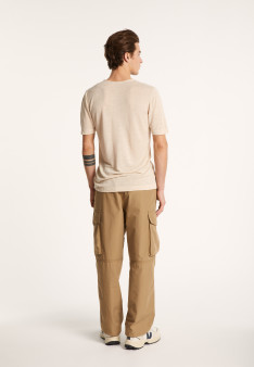 T-shirt col rond en lin flammé - Boséa 6851 maquis - 83 Kaki