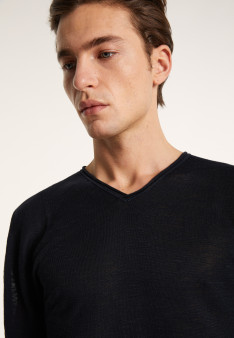 T-shirt col V en lin flammé - Bobélia 6810 noir - 01 Noir