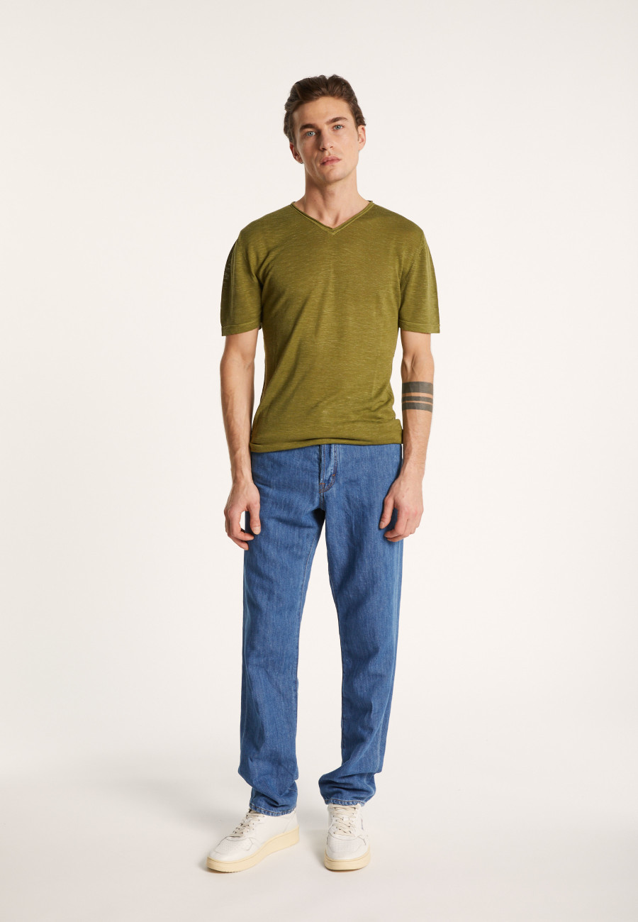 Camiseta de linho com decote em V - Reuben