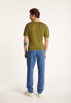 T-shirt col V en lin flammé - Bobélia 6810 noir - 01 Noir