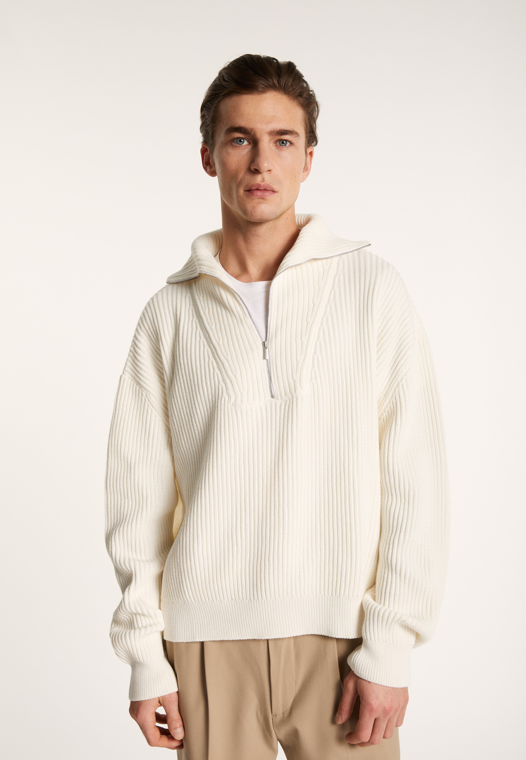 Pull col camionneur en gros coton bio - Bill 7200 blanc - 02 Blanc