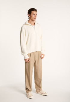 Pull col camionneur en gros coton bio - Bill 7200 blanc - 02 Blanc