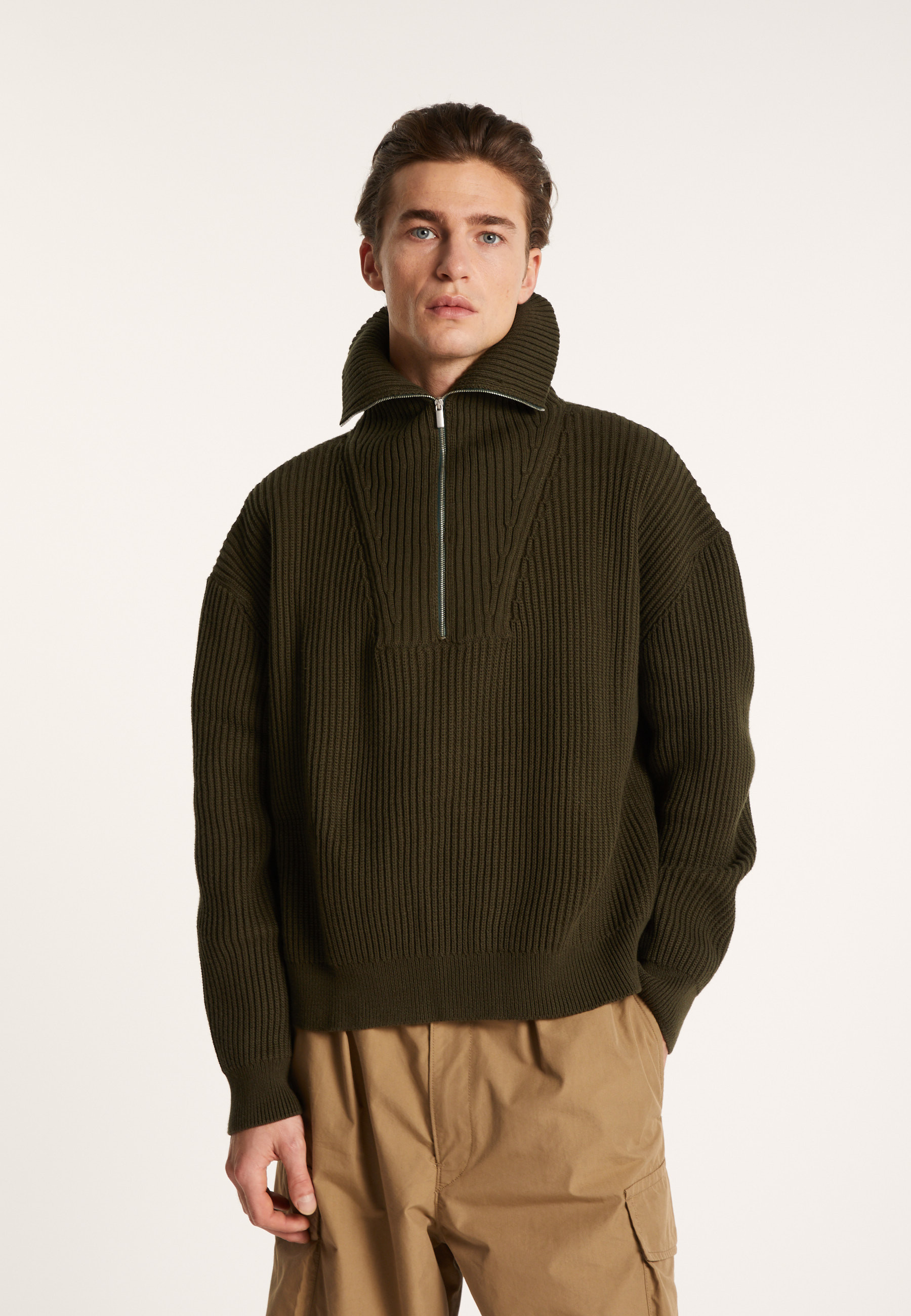 Pull col camionneur en gros coton bio - Bill 7200 blanc - 02 Blanc