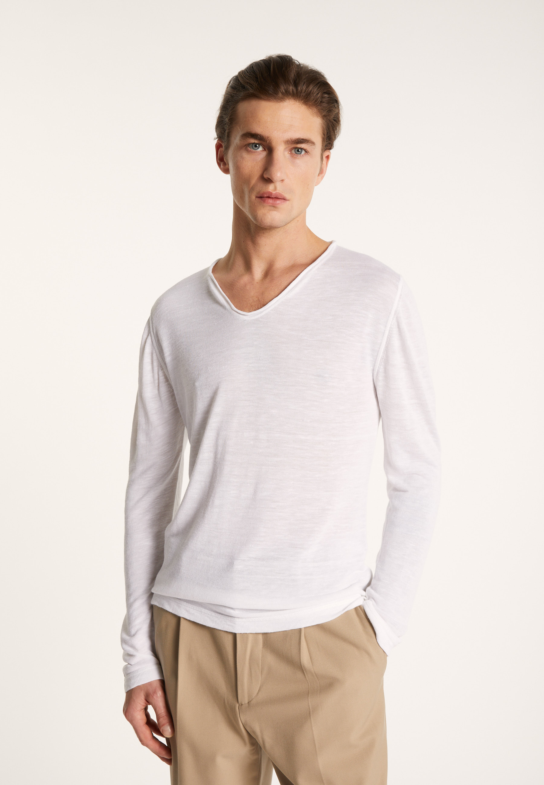Slub linen T-shirt with Tunisian collar - Blayne