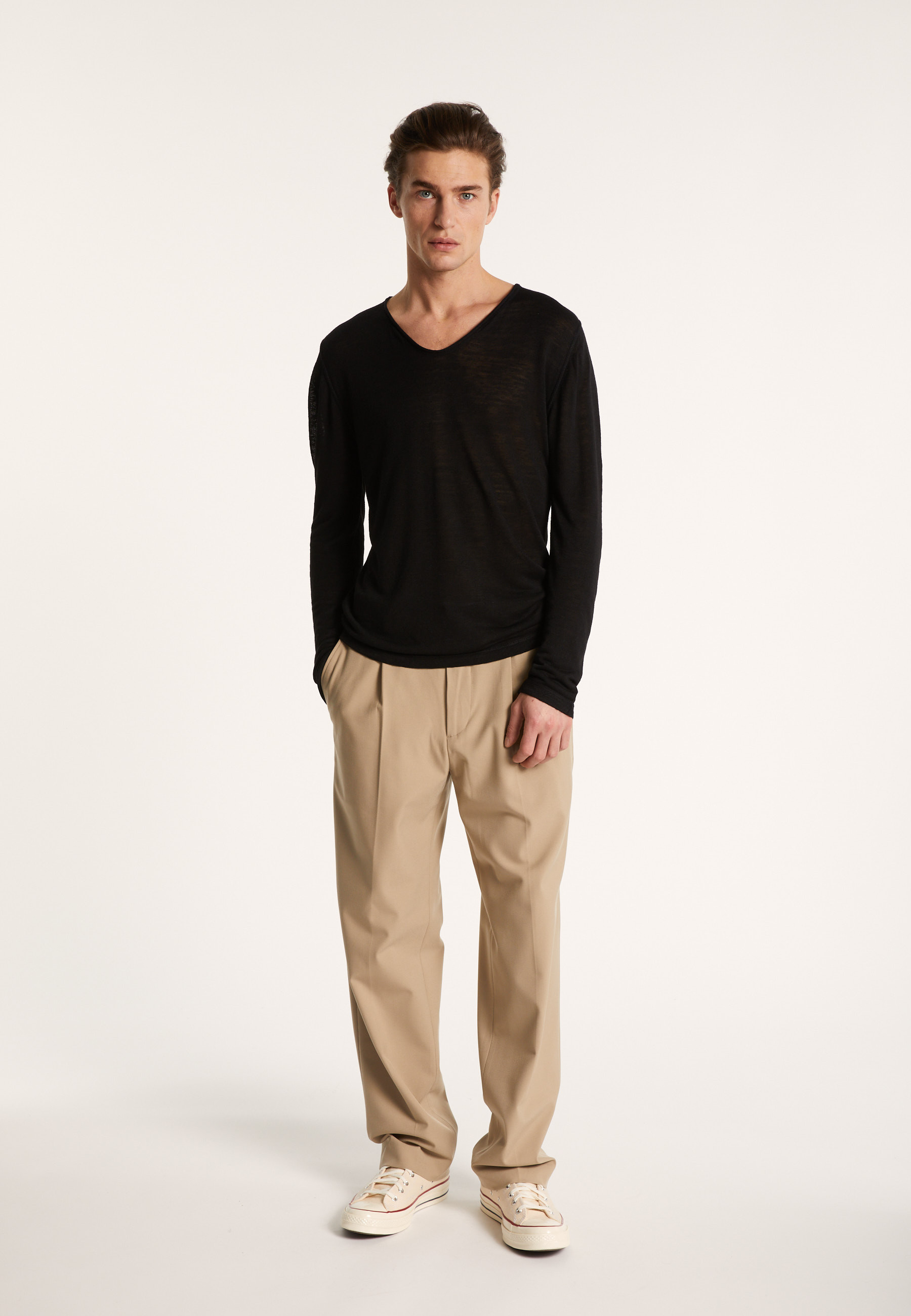 Slub linen T-shirt with Tunisian collar - Blayne