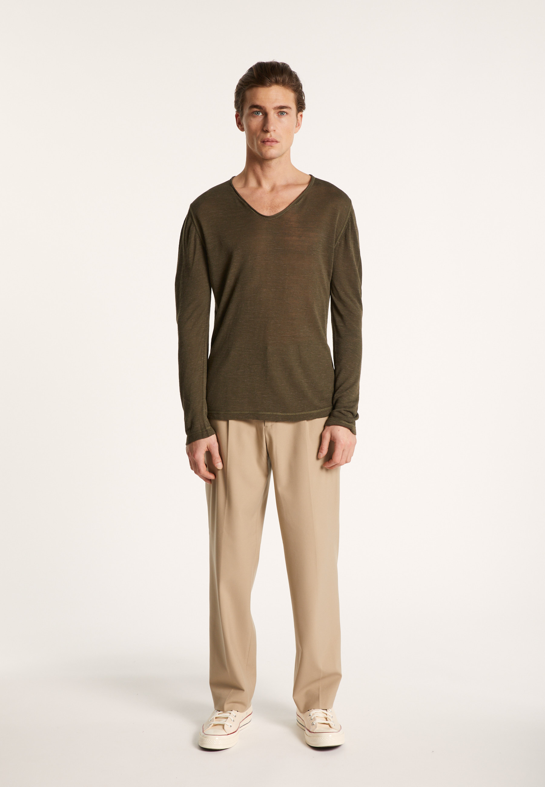 Slub linen T-shirt with Tunisian collar - Blayne