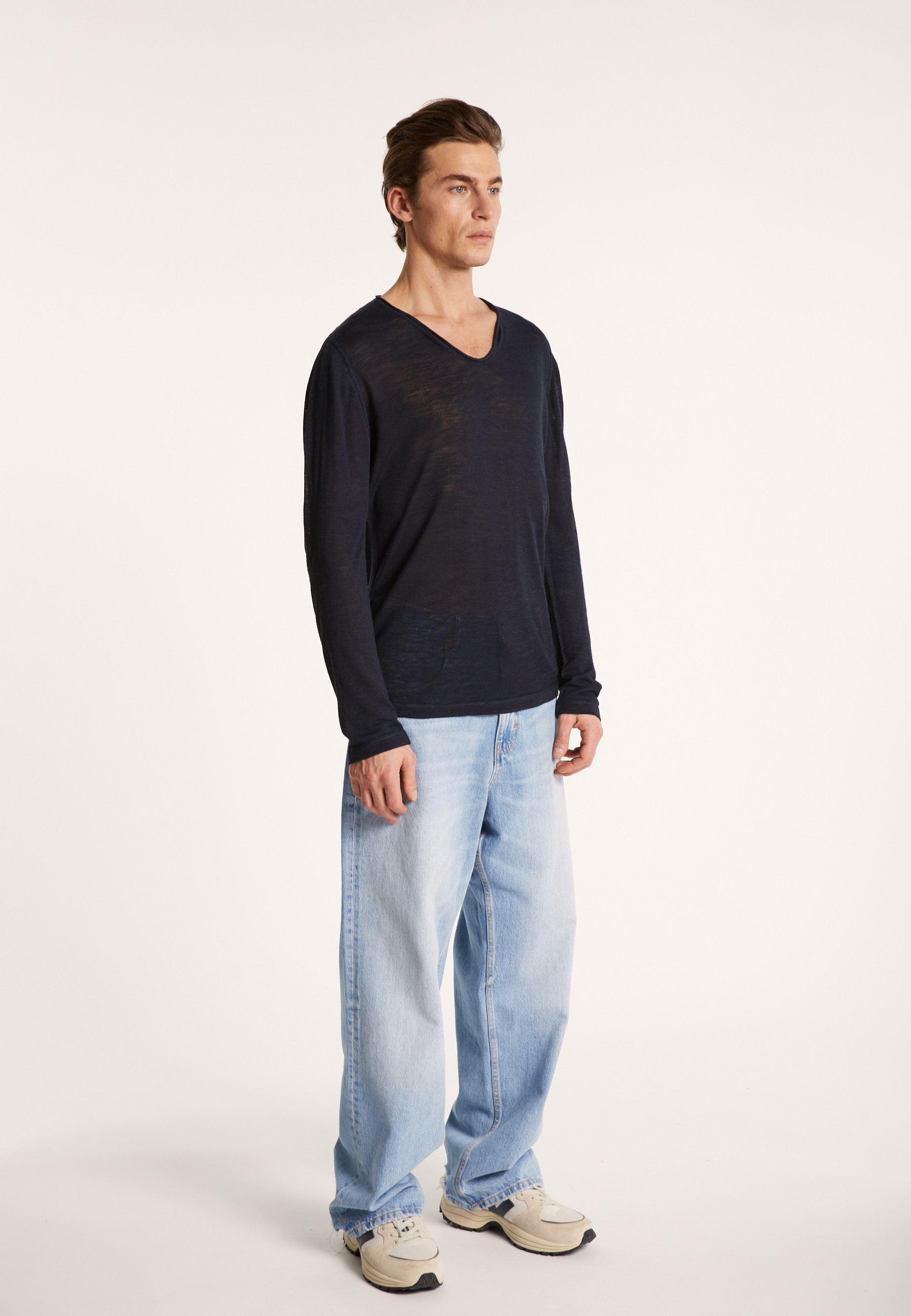 Slub linen T-shirt with Tunisian collar - Blayne