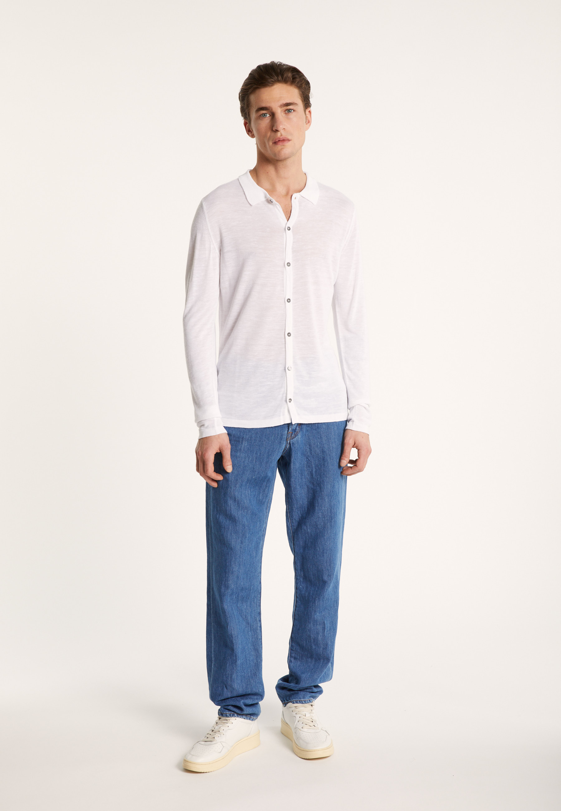 Chemise boutonné en lin flammé - Blason 7241 corsaire - 06 Bleu moyen