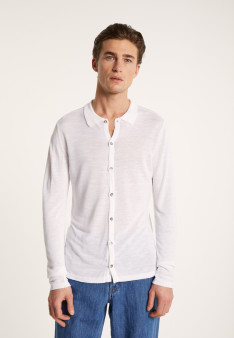 Chemise boutonné en lin flammé - Blason 7241 corsaire - 06 Bleu moyen