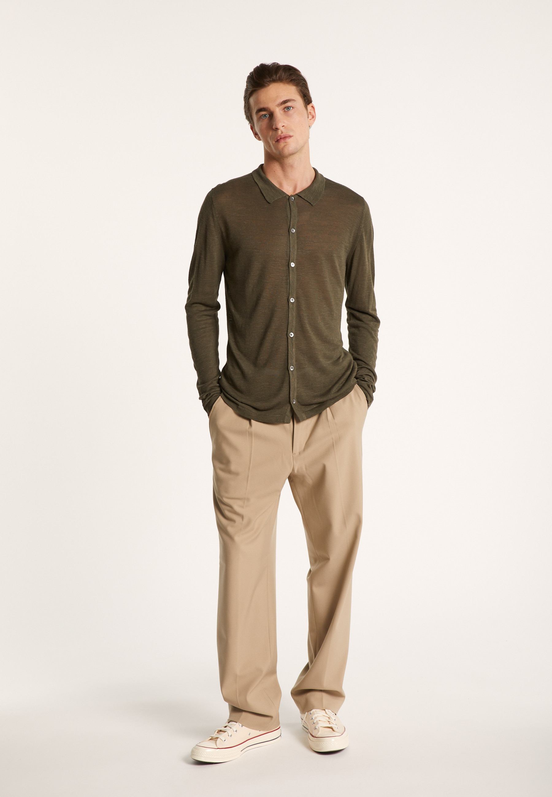 Chemise boutonné en lin flammé - Blason 7241 corsaire - 06 Bleu moyen