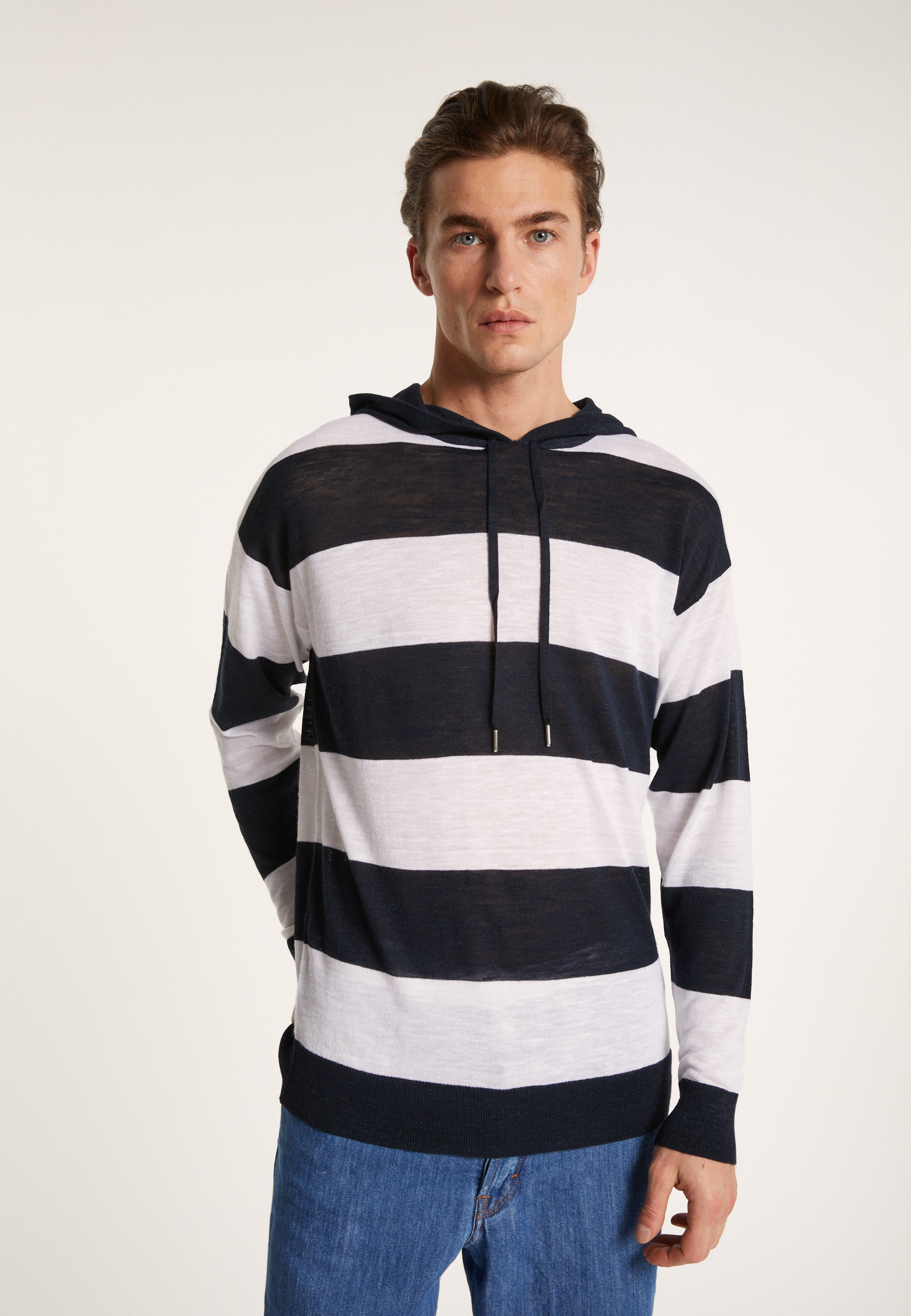 Hoodie bicolore en lin flammé - Philip 7340 sahara/blanc - 13 Beige moyen