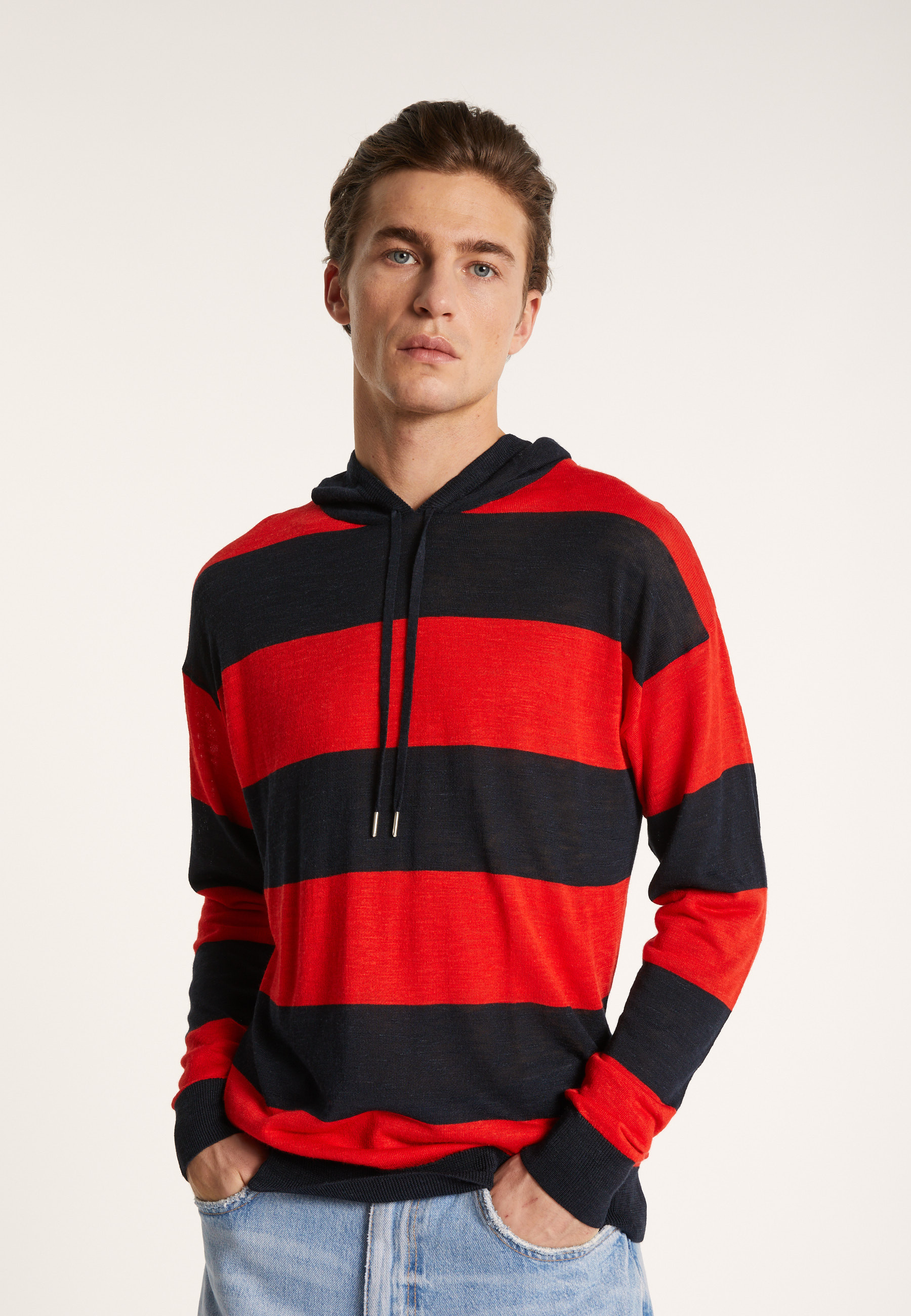 Hoodie bicolore en lin flammé - Philip 7340 sahara/blanc - 13 Beige moyen