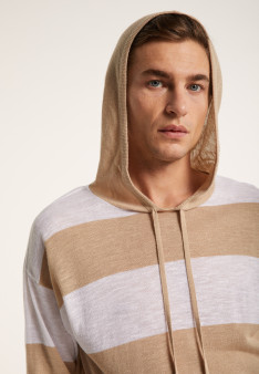 Hoodie bicolore en lin flammé - Philip 7340 sahara/blanc - 13 Beige moyen