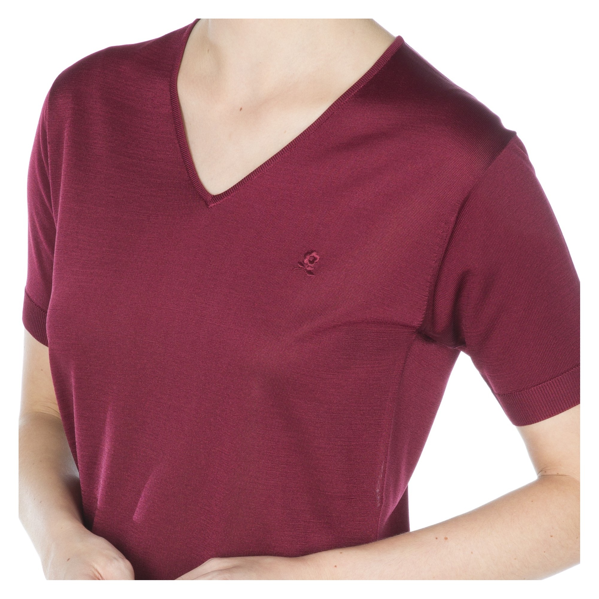 Tshirt col v manches courtes Fil Lumière Débora bordeaux