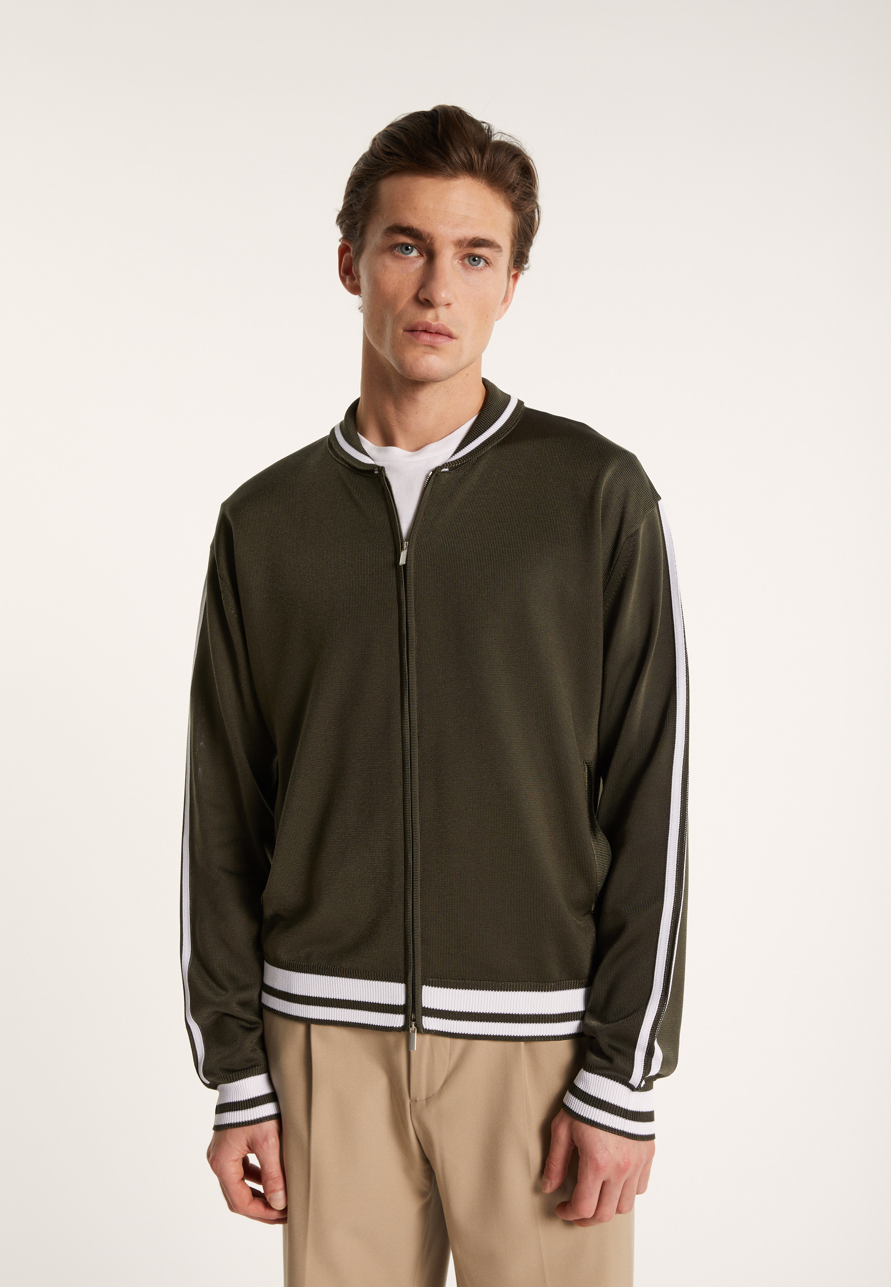 Gilet zippé en Fil Lumière - Paddy 7351 fusain/blanc - 83 Kaki