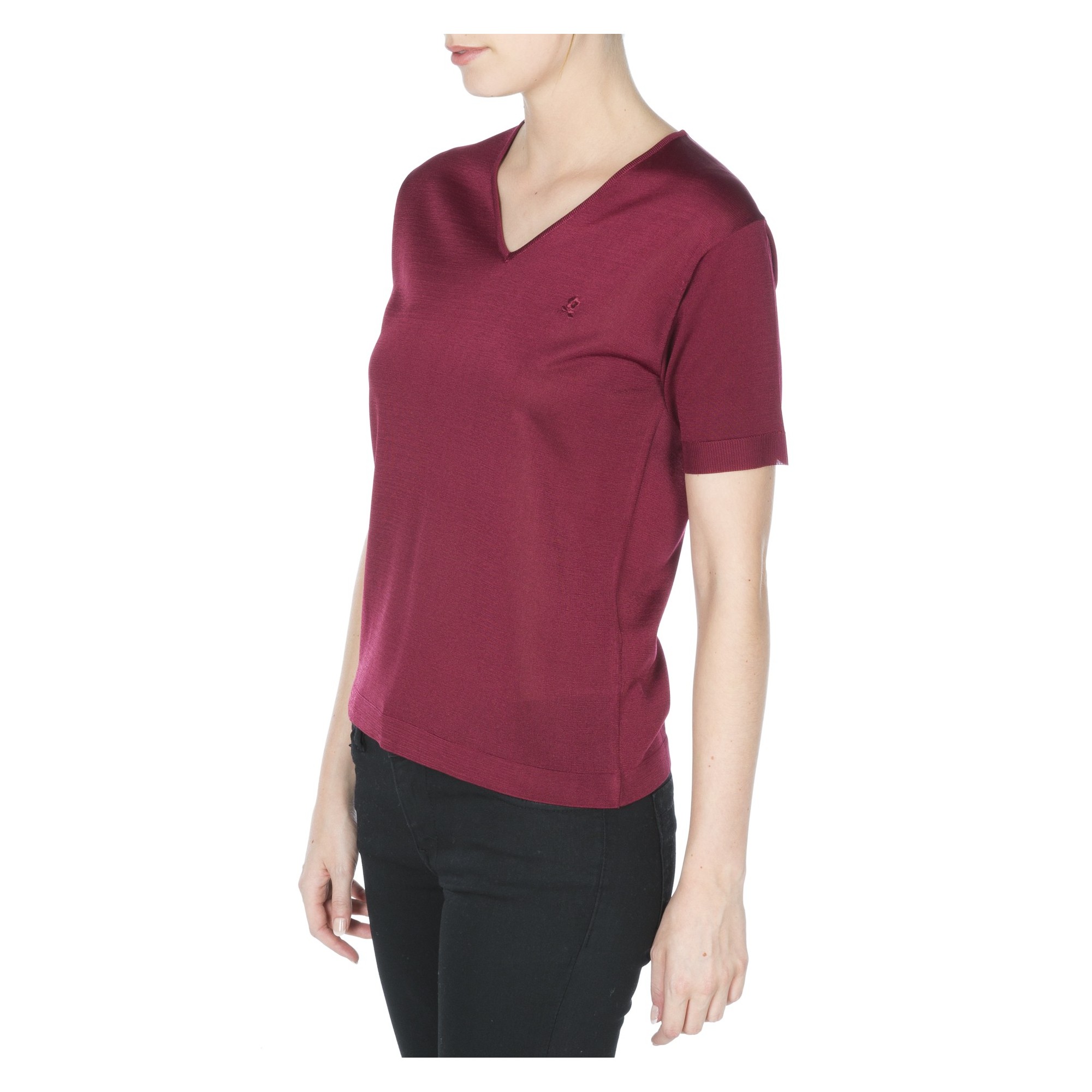 Tshirt col v manches courtes Fil Lumière Débora bordeaux