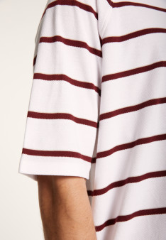 T-shirt en coton à rayures - Patrick 7360 blanc/rubis/sahara - 02 Blanc