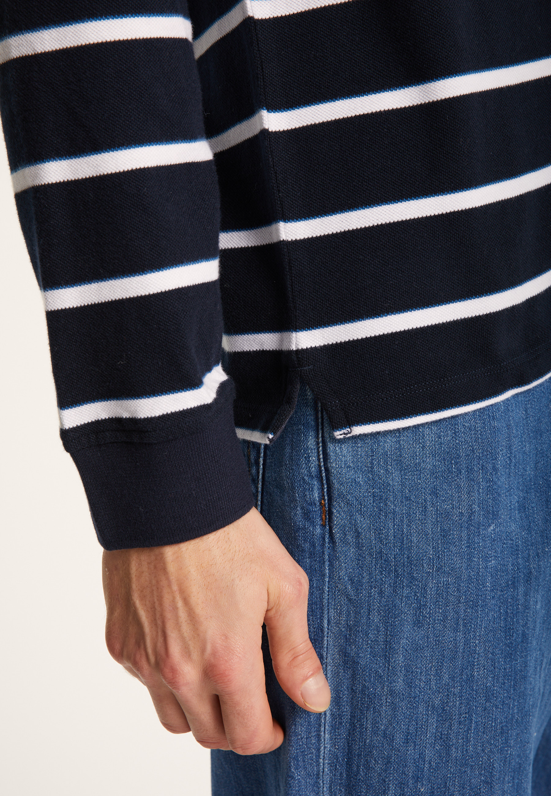 Long-sleeved striped cotton polo shirt - Pavel