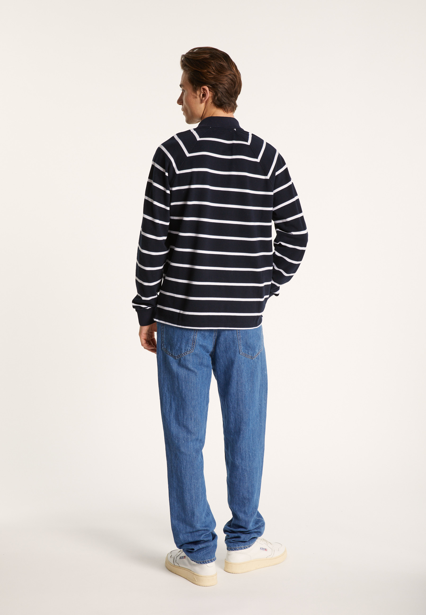 Long-sleeved striped cotton polo shirt - Pavel