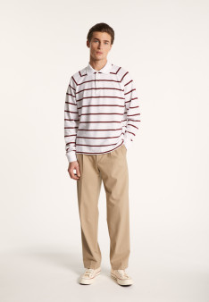 Long-sleeved striped cotton polo shirt - Pavel
