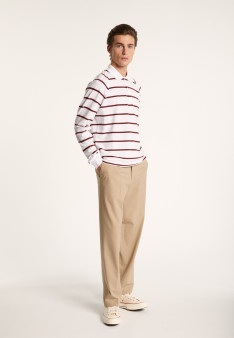 Long-sleeved striped cotton polo shirt - Pavel