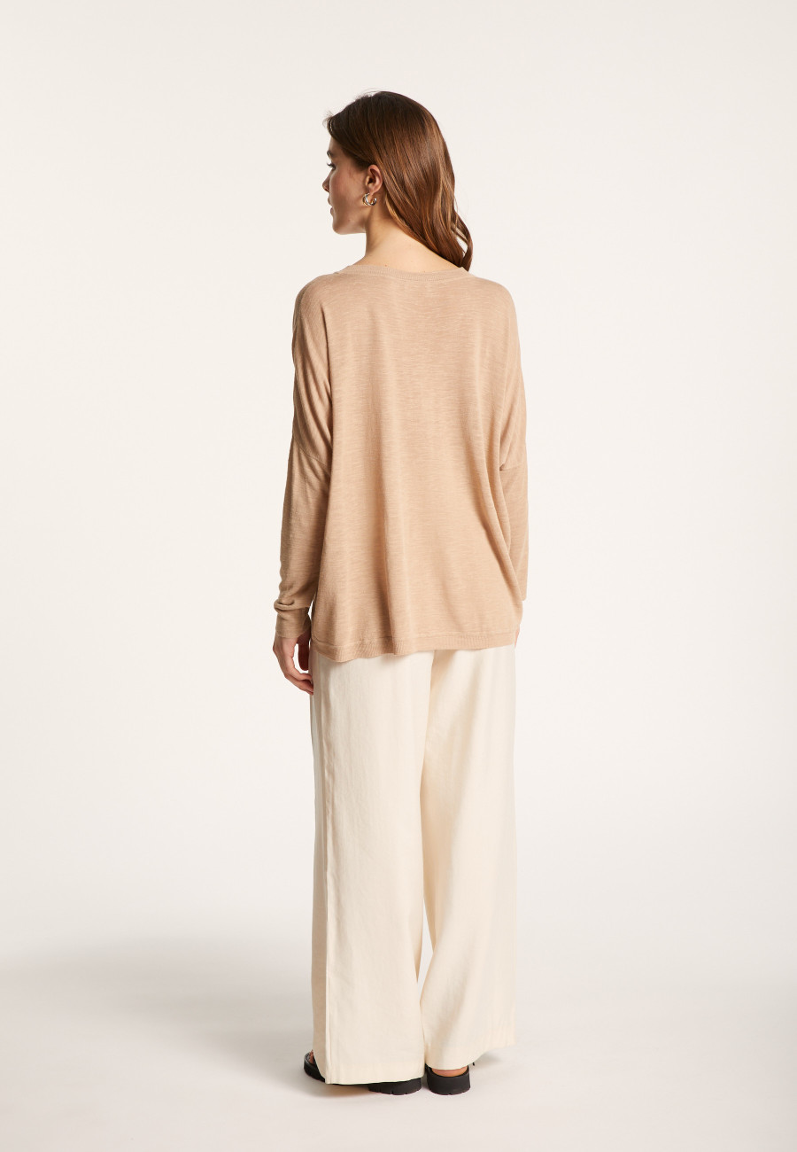 Long-sleeved V-neck t-shirt in slub linen - Beja