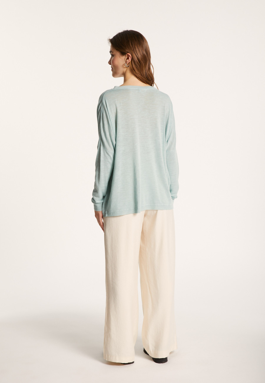 Long-sleeved V-neck t-shirt in slub linen - Beja