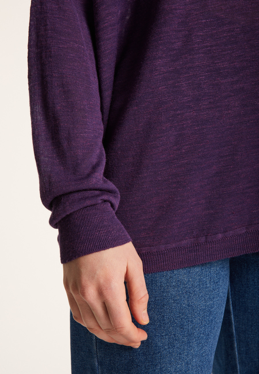 Long-sleeved V-neck t-shirt in slub linen - Beja