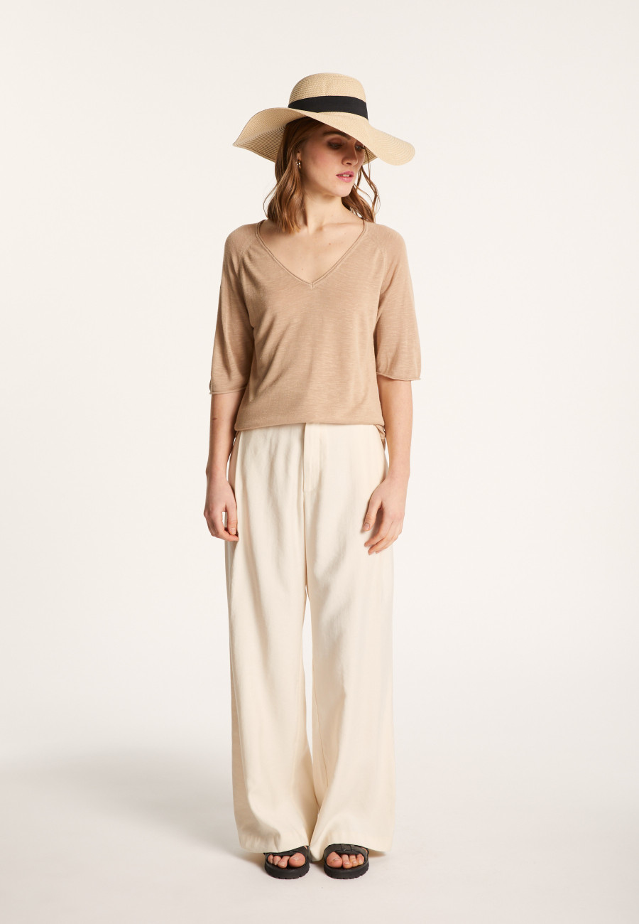 Flamed linen elbow sleeve t-shirt - Bonbon